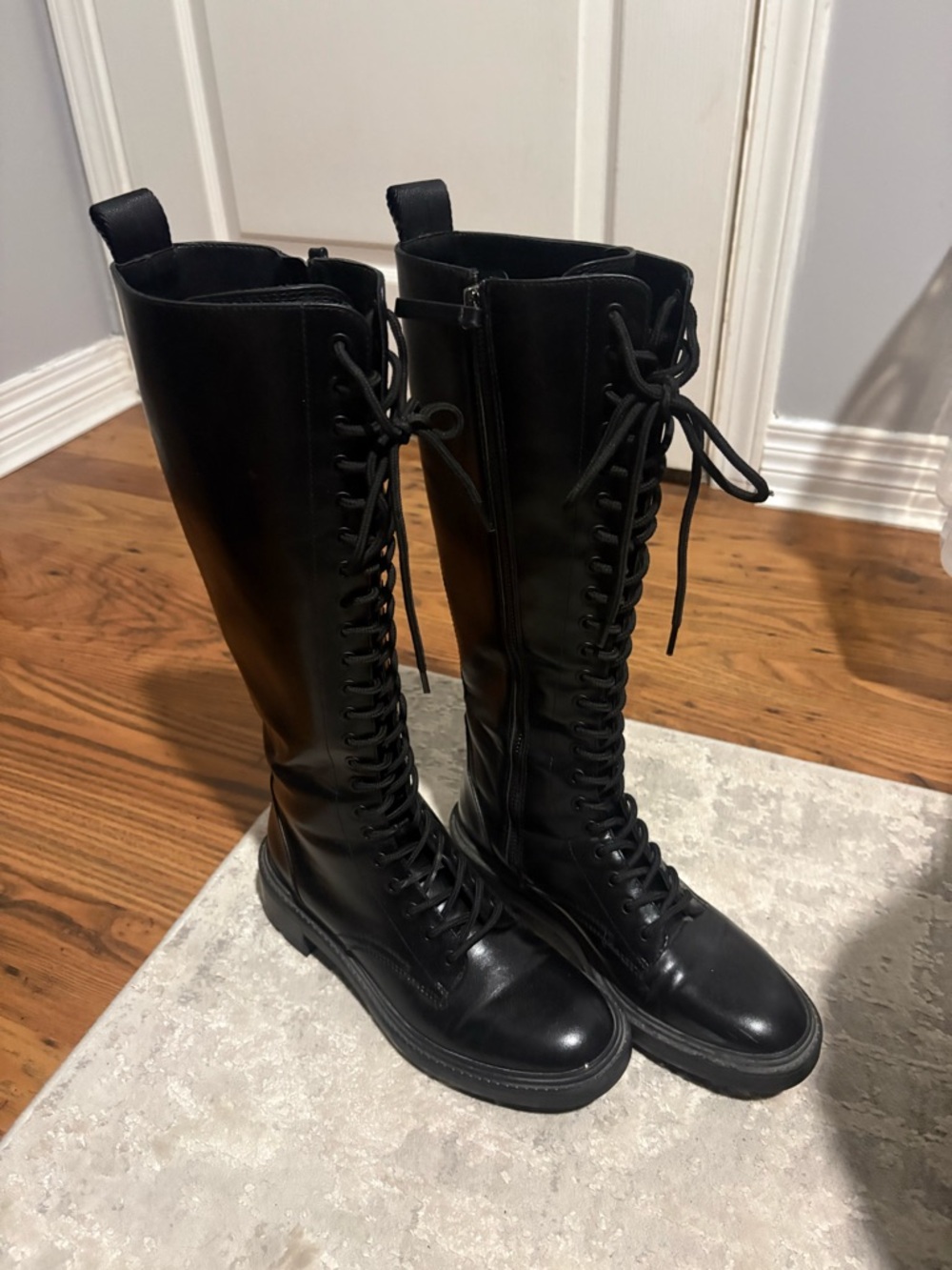 Zara Black Lace-Up Knee High Boots
